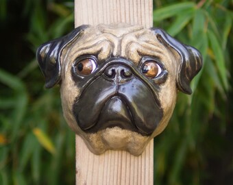 Cement Fawn Pug Looking Left