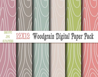 Woodgrain Digital Paper Backgrounds Pack - 12x12 Instant Download