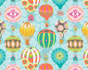 Hot Air Balloon Fabric, Blue Fabric By The Yard, Blend Fabrics, Cotton Sewing Material, 1 Yard Fabric, DIY Sewing Projects, Summer Quilts