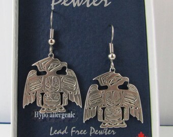 New Pewter THUNDERBIRD totem EARRINGS supernatural bird of power and strength