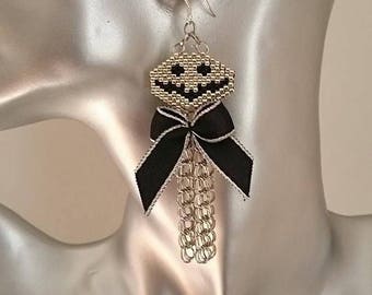 new! stunning earrings haloween Jack woven peyote and Silver 925 9