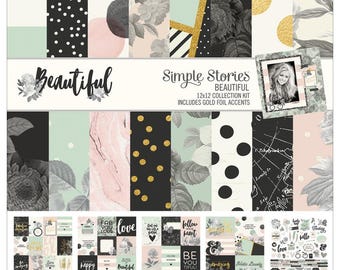 Simple Stories Beautiful Collection Kit 12x12 Includes Gold Foil Accents