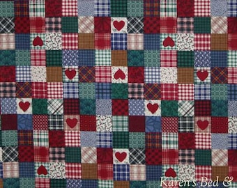 Old Timey EARLY AMERICAN PATCHWORK Fabric By the Yard / Half Yard Heart Home Patch Blocks 100% Cotton Quilting Apparel Fabric w6/32