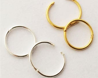 Hinged Hoop Earrings Rings, Customize your combo of size and metal, silver, gold, piercing jewelry