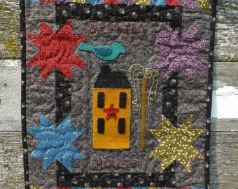 Cotton and Wool Applique - Bless This House - Wall Hanging