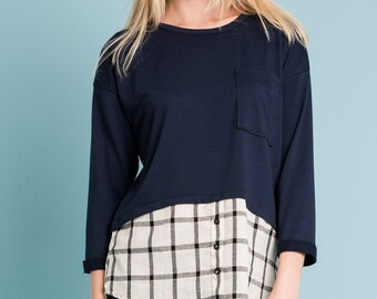 Blue and plaid sweater
