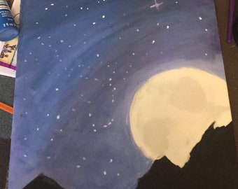 Moonlight Night Sky/Landscape Painting/ Canvas/ Nature Painting