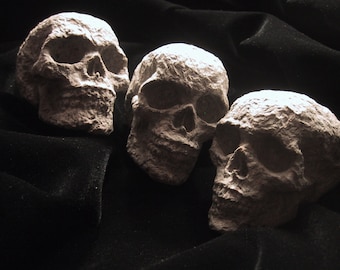 Small Paper Mache Human Skulls - Lot of 3 - Halloween or Dia De Los Muertos Decoration