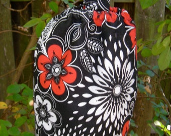 Grocery Bag Holder Black Red Modern Flowers