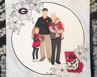 7-8 People/Pets Custom Family Portrait Illustration