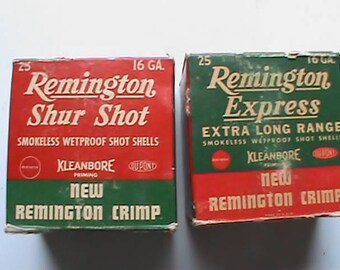 Lot of 2 vintage 1940s Remington 16 GA paper shotgun shell empty boxes