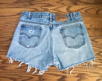 Levi's 505 Shorts High Waisted Shorts Vintage Levis Cut Off Shorts Levi Shorts Waist Denim Cutoffs Distressed Jean Orange Tab Medium 6 8 32
