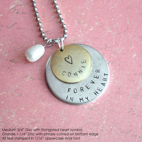 Custom Memory Necklace . Round Pendant . Hand Stamped charms