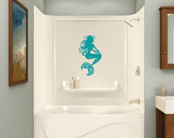 Mermaid shower decal, mermaid tub decal, bathtub decal, mermaid decal, mermaid sticker, mermaid decor, bathroom decor, kids bathtub decal