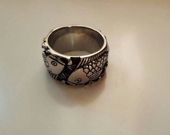 Fish love carp silver ring size US 10