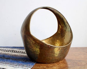 Vintage Hammered Brass Basket Planter
