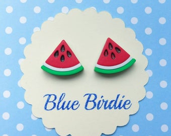 Watermelon earrings watermelon jewellery watermelon jewelry watermelon stud earrings fruit jewellery summer earrings
