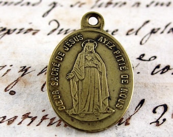 Sacred Heart of Jesus and Our Lady of the Sacred Heart Antique Medal - Brass - France
