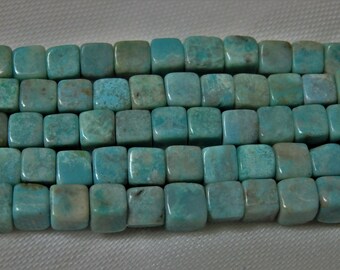 Genuine Natural NEVADA Mined TURQUOISE Square 4mm x 4mm Beads Full 16" Stand 69 carats 13 grams