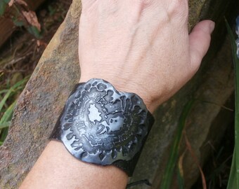 Polymer Clay Cuff Bracelet, Heart Jewelry, Boho Jewelry, Rock Chic Jewelry