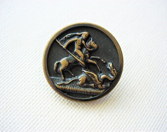 Neat Antique/Vintage Pictorial Metal Button-Dragon Slayer