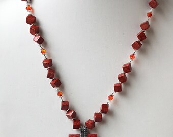 Red Coral Necklace- Sponge Coral Necklace- Sponge Coral Pendant Necklace- Beaded Necklace