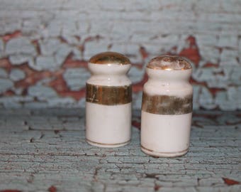 Vintage White and Gold Porcelain Salt & Pepper Shakers