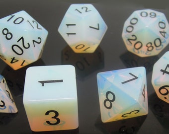 Opalite Gemstone Polyhedral Dice Set: Hand Carved with Quality! Full-Sized 16mm. Great for DnD RPG Dungeons and Dragons