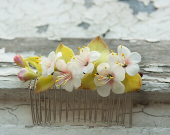 Flower Hair Comb with apple blossom