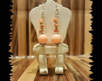 Pink glass bead and coral earrings
