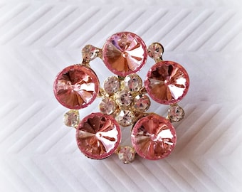 Large Pink Rhinestone Buttons. 30 mm.