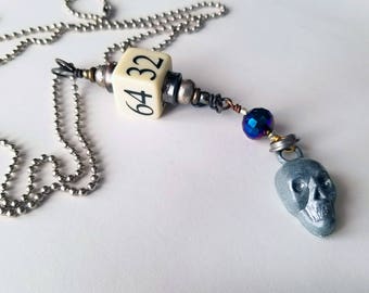 Upcycled Necklace, Vintage Game Cube, Skull Necklace, Found Object Jewelry