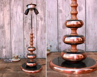 Vintage 70er Jahre Stehlampe, Kupfer, Holz, VEB Narva Lampenbau Lengefeld