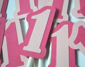 Ladybug Number Birthday Cupcake Toppers Hot Pink & Light Pink By The Dozen 12