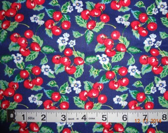 Cherry Fruit Print Cotton Fabric Remnant - Approx. 21" x 42"