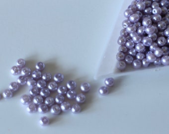 50 round purple glass pearls 4 x 4 mm