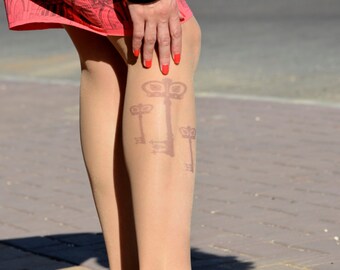 Keys Tattoo Tights Pantyhose, Tattoo Tights