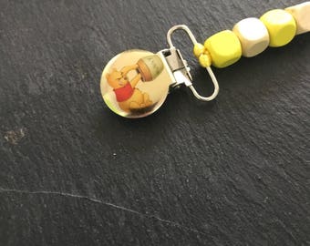 Pacifier clip bead wood and name
