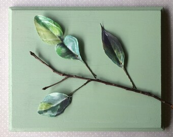 Handmade Tree Leaves Hair Bobby Pins in Green Cotton and Silk Organza Fabric - 3 pieces
