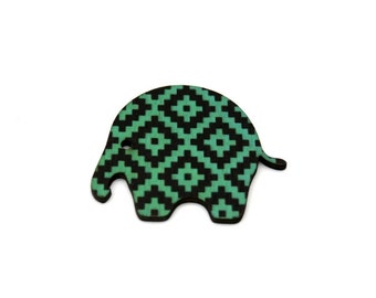 SALE Elephant Brooch, Geometric Illustration, Wood Jewelry, Animal Brooch