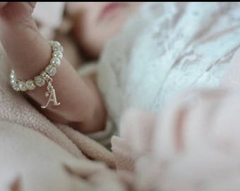 Baptism Baby bracelet, baby pearl Bracelet, personalized bracelet, flower girl bracelet baby shower gift christening bracelet baby girl gift