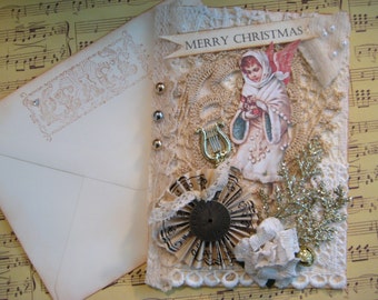 Christmas Card, Vintage Doilies, Shabby Chic Snow Angel