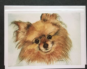 Pomeranian Watercolor Note Card