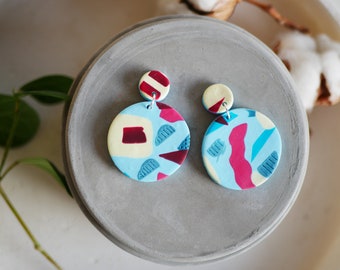 Round earrings, statement jewelry, abstract earrings, lightweight earrings, statement earrings, circle earrings, polymer clay earrings, gift