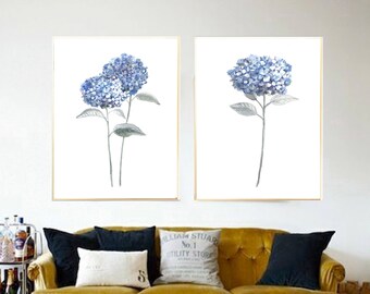 Set of 2 hydrangea watercolor art print hydrangea painting, Flower painting, Floral art print, Botanical art