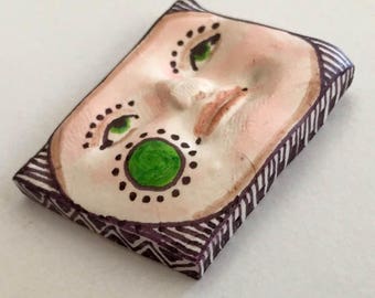Handmade clay face square jester lady woman jewelry craft supplies handmade cabochon oval face light weight polymer