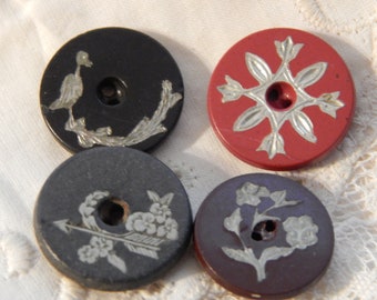 Composition with Metal Embellishment - Antique Buttons - 4 Different