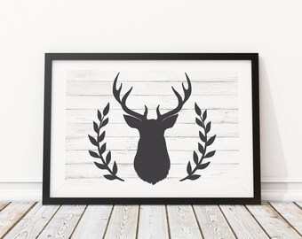 Farmhouse Decor Rustic Country, Deer Head, PRINTABLE Artwork, Large Rustic Wall Decor, Modern Farmhouse Decor, Farmhouse Style Sign