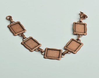 Bezel Link Bracelet Copper Antique finish, 7" , OEB01CO
