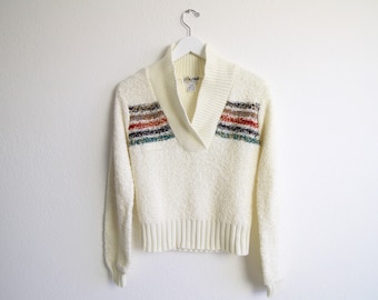 VINTAGE Sweater 1970s Womens Boucle Knit Top Small